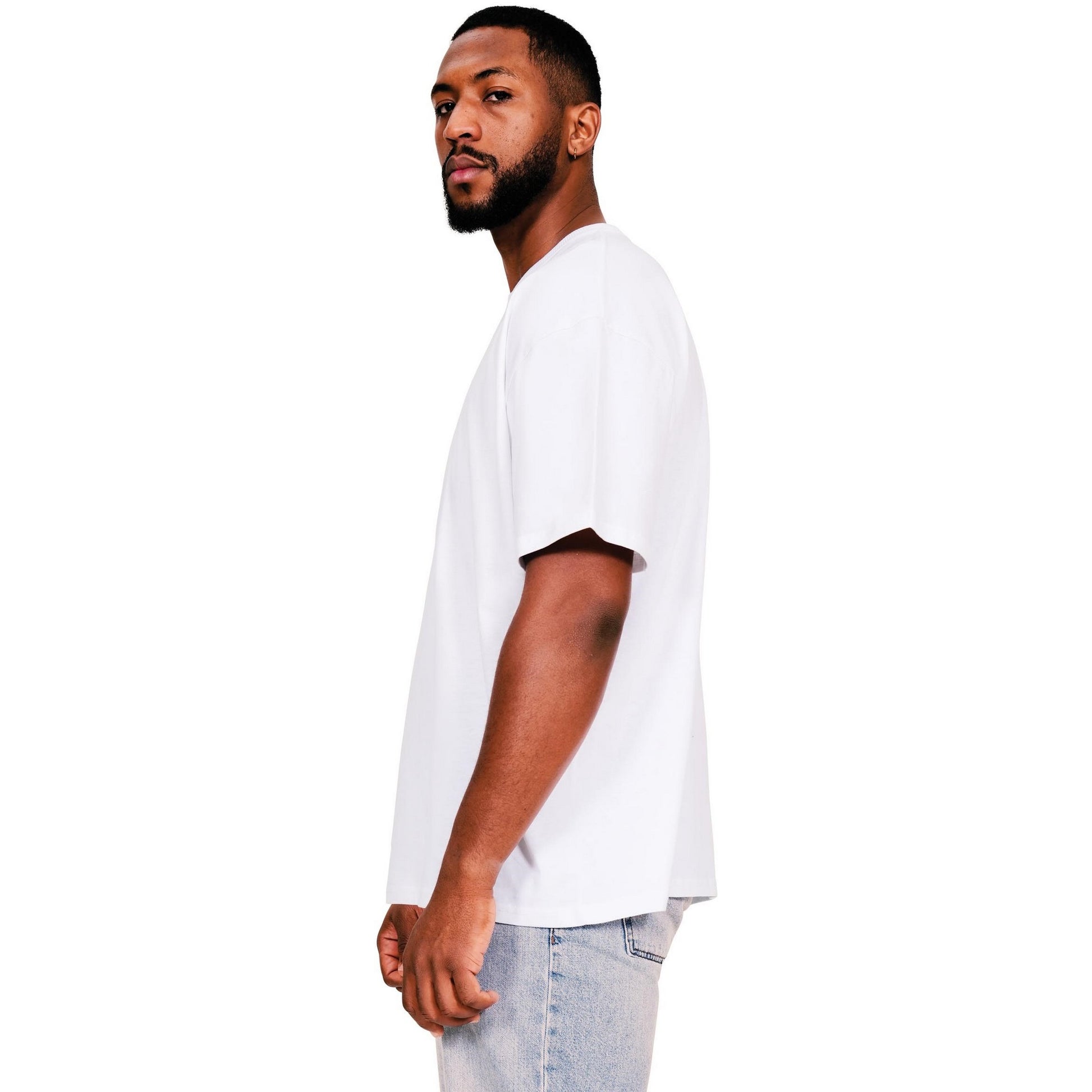 White - Side - Casual Classics Mens Core Ringspun Cotton Oversized T-Shirt