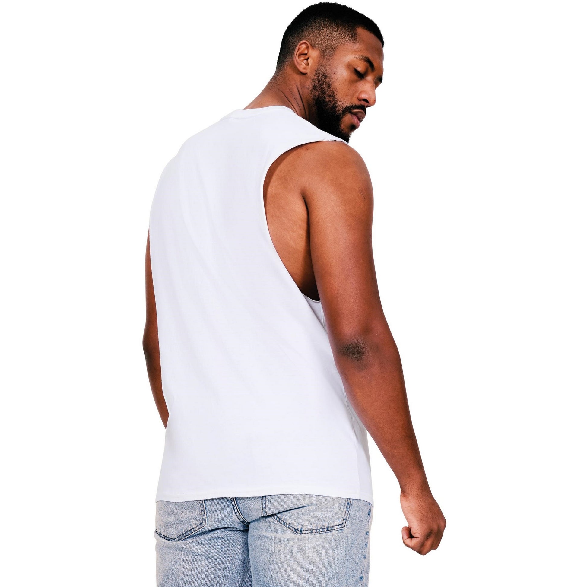 White - Back - Casual Classics Mens Ringspun Cotton Drop Arm Holes Tank Top