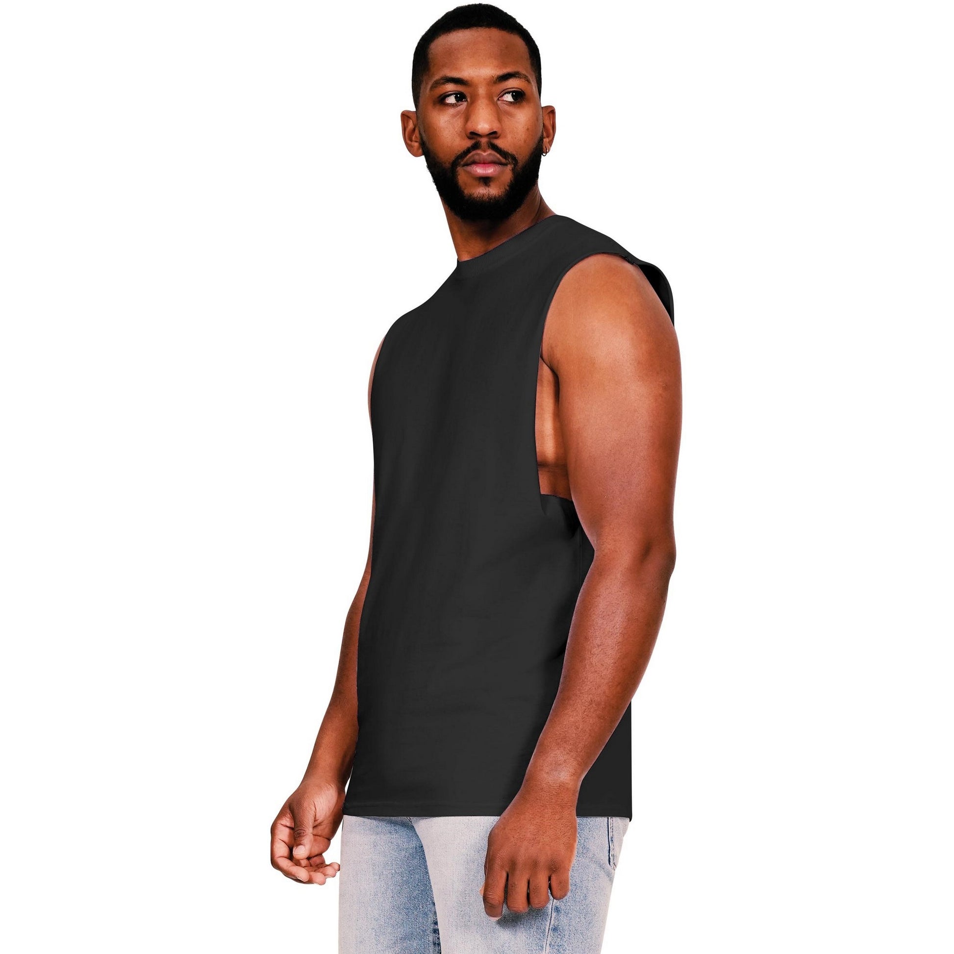 Black - Side - Casual Classics Mens Ringspun Cotton Drop Arm Holes Tank Top
