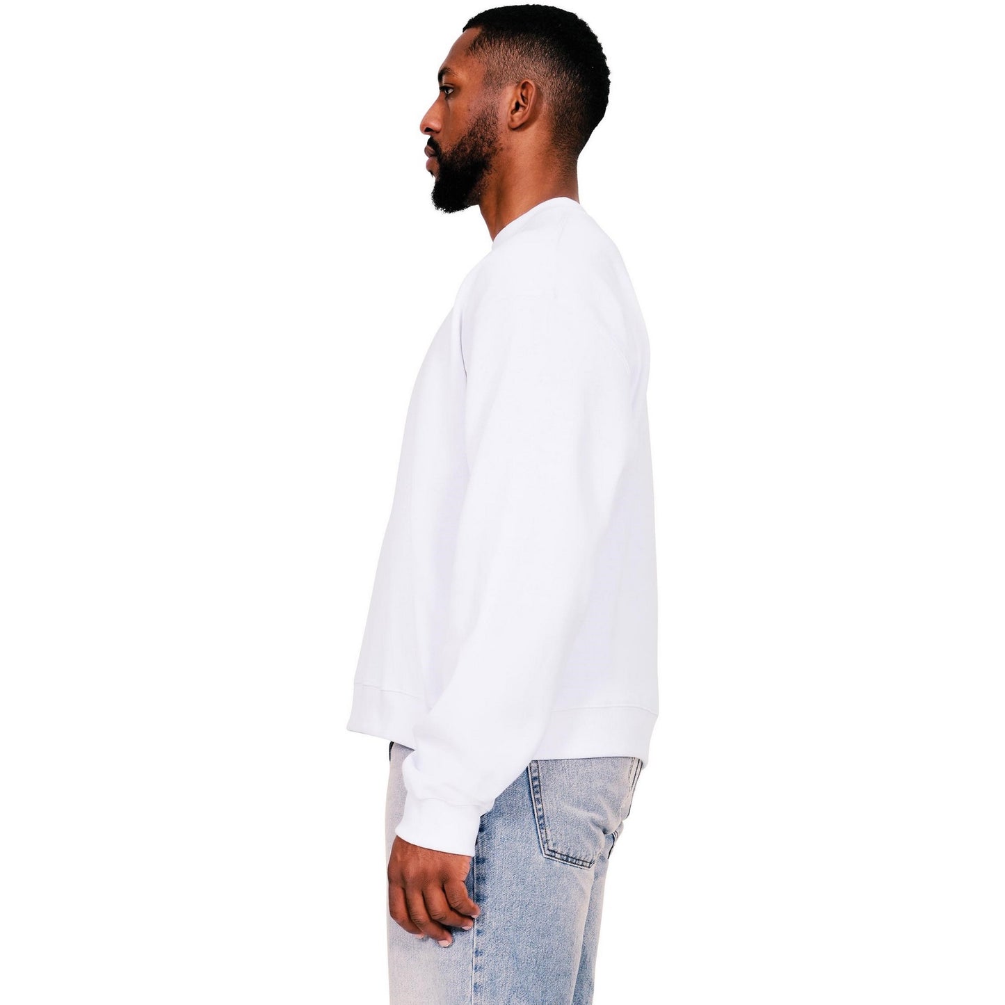 White - Side - Casual Classics Mens Ringspun Cotton Extended Neckline Oversized Sweatshirt
