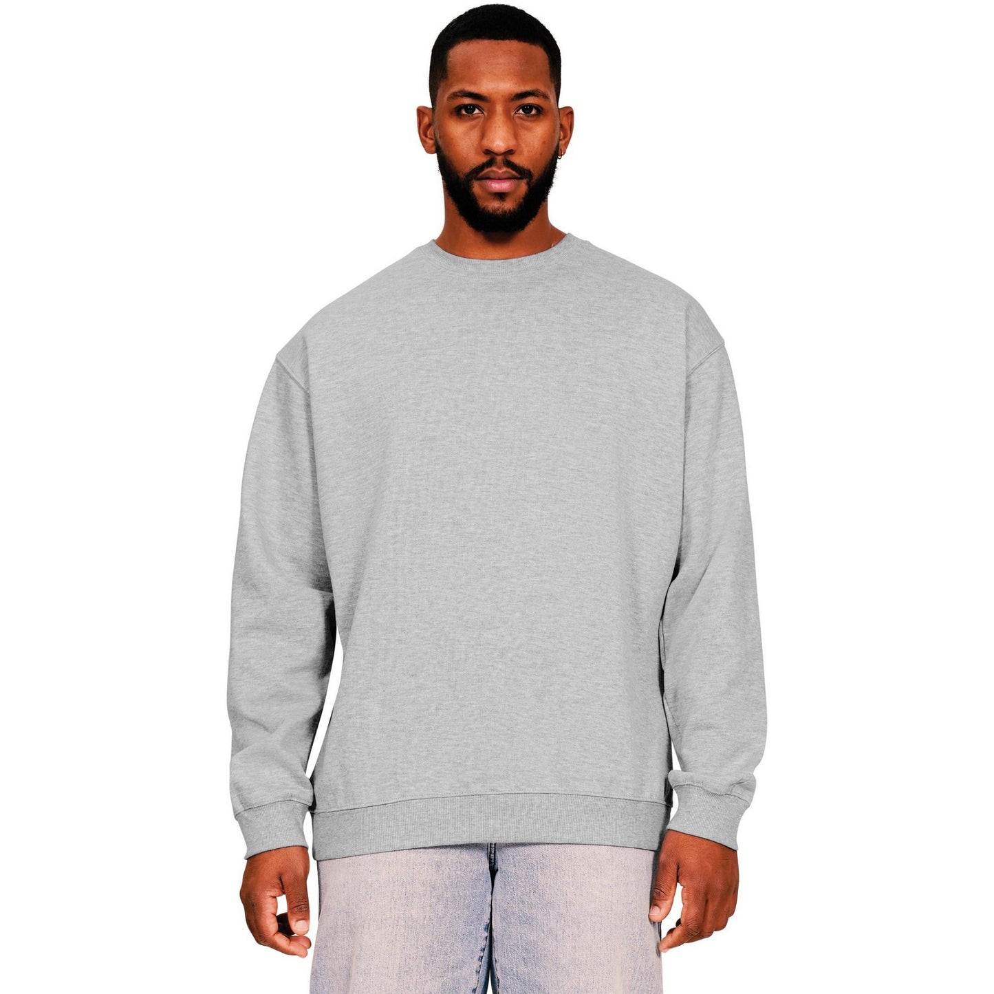 Heather Grey - Front - Casual Classics Mens Ringspun Cotton Oversized Sweatshirt