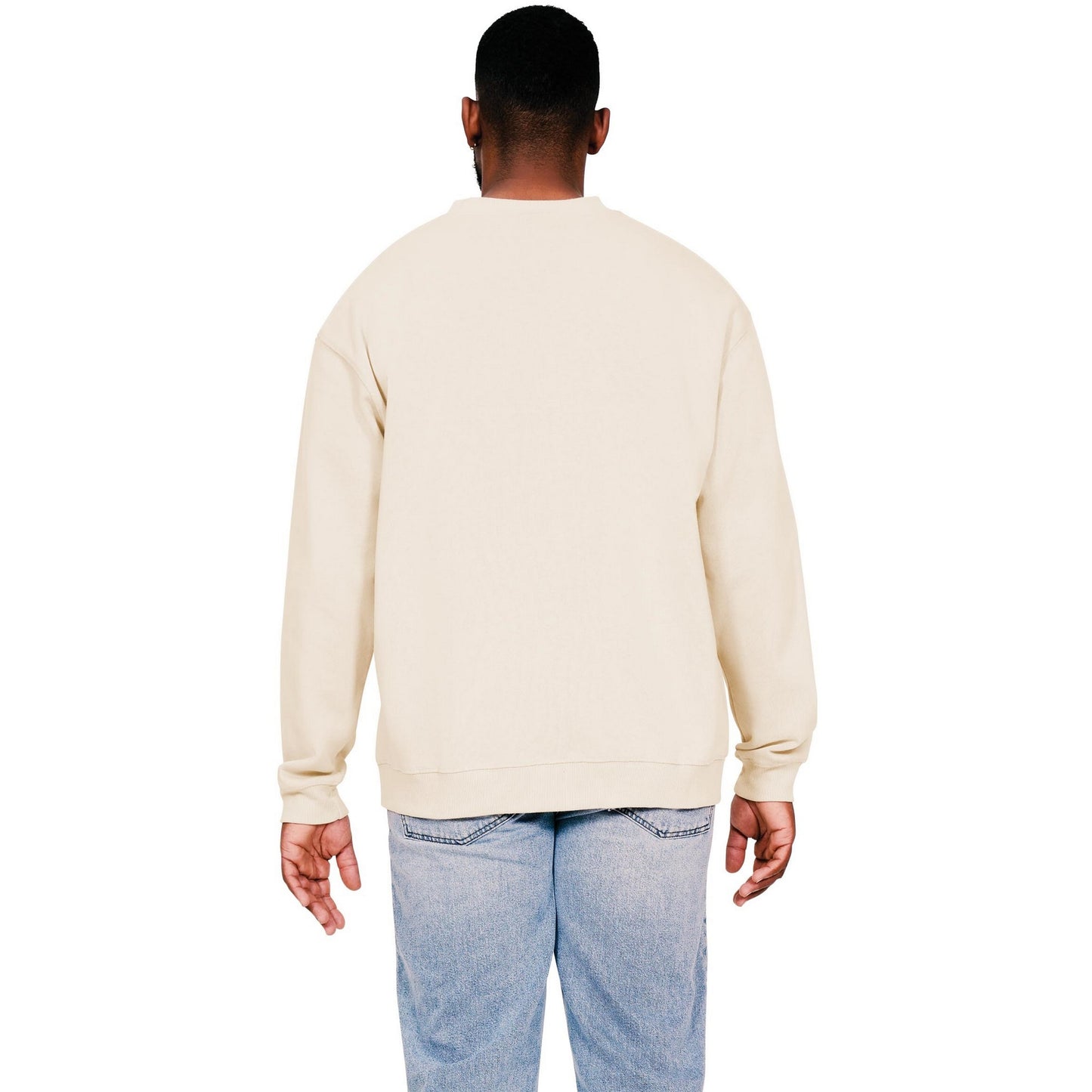 Ecru - Back - Casual Classics Mens Ringspun Cotton Extended Neckline Oversized Sweatshirt