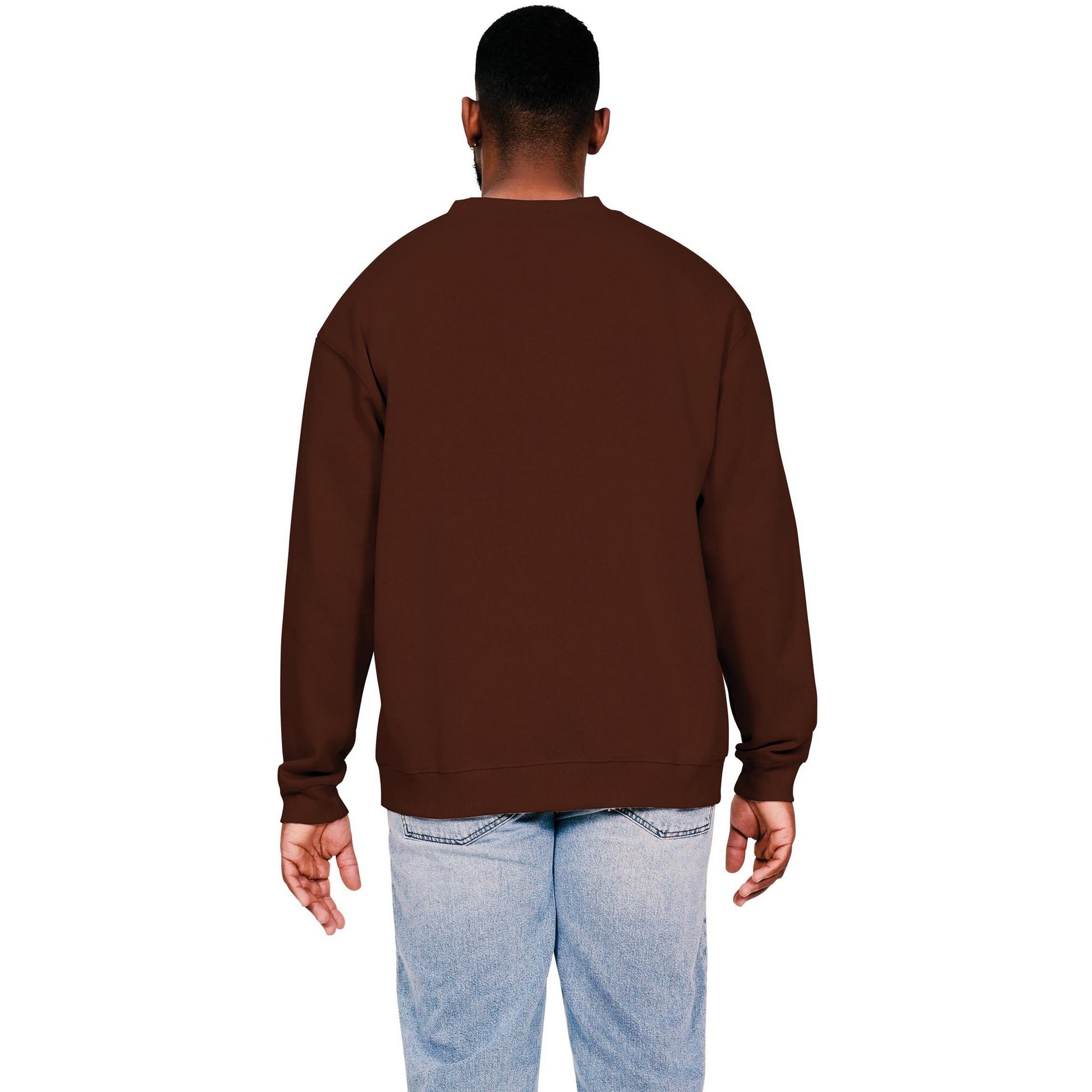 Chocolate - Back - Casual Classics Mens Ringspun Cotton Extended Neckline Oversized Sweatshirt