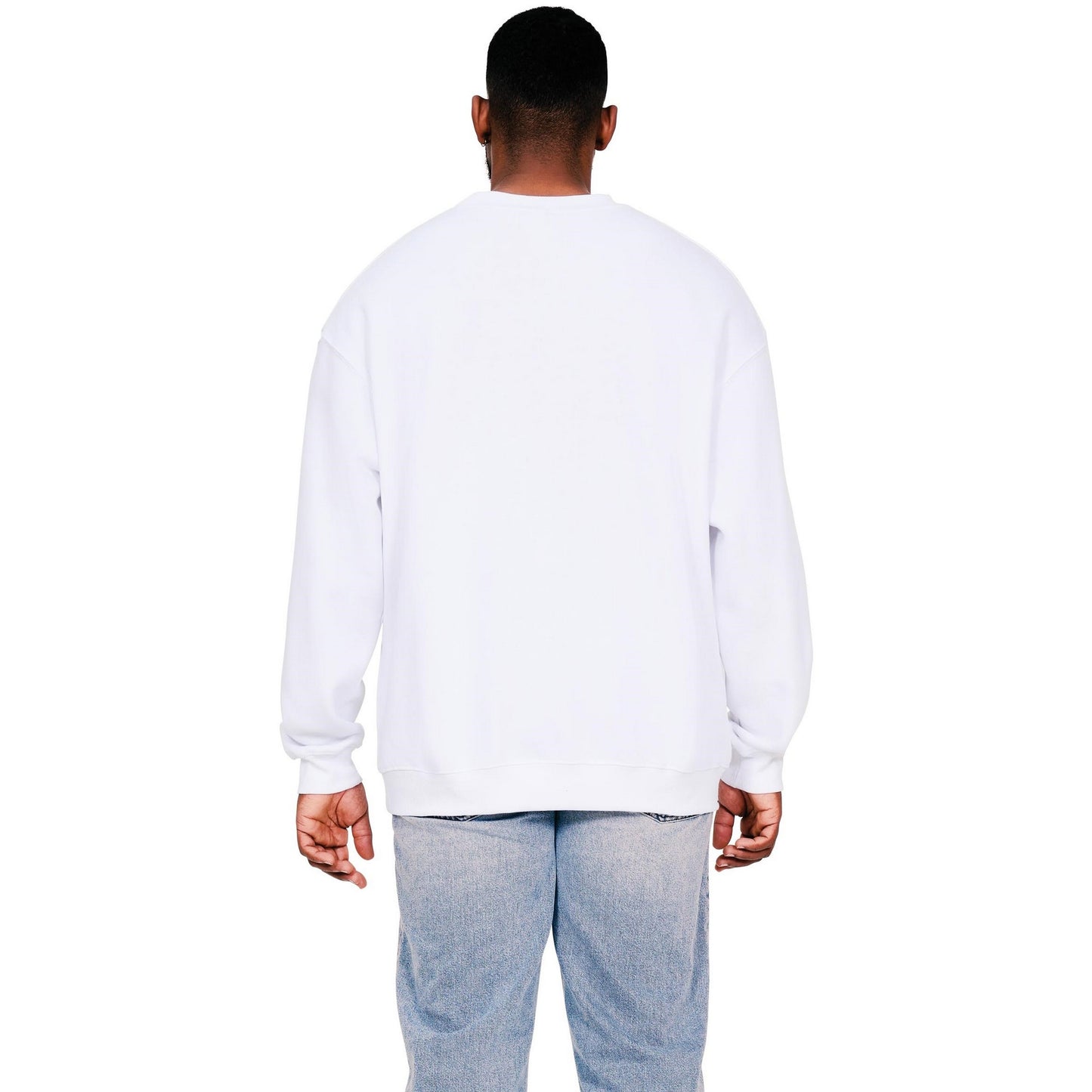 White - Back - Casual Classics Mens Ringspun Cotton Extended Neckline Oversized Sweatshirt