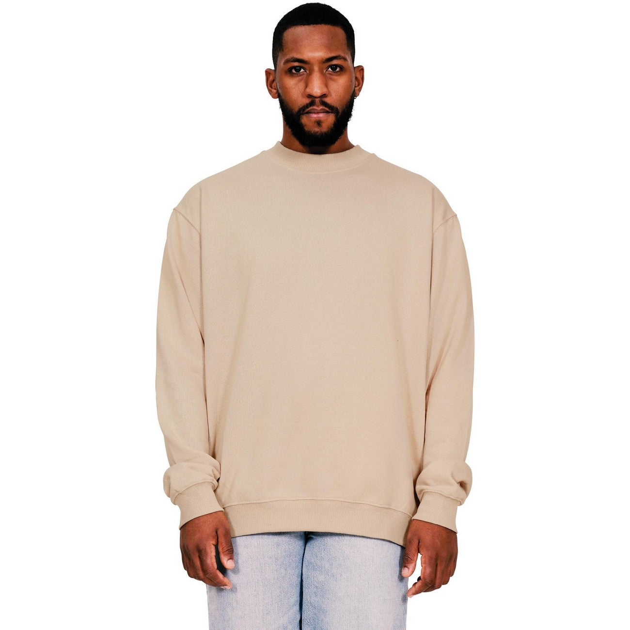Sand - Front - Casual Classics Mens Ringspun Cotton Extended Neckline Tall Oversized Sweatshirt