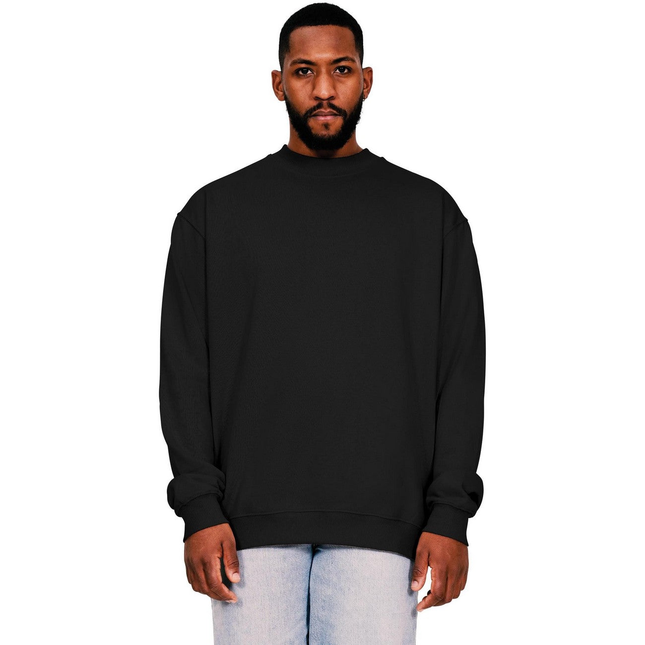 Black - Front - Casual Classics Mens Ringspun Cotton Extended Neckline Tall Oversized Sweatshirt