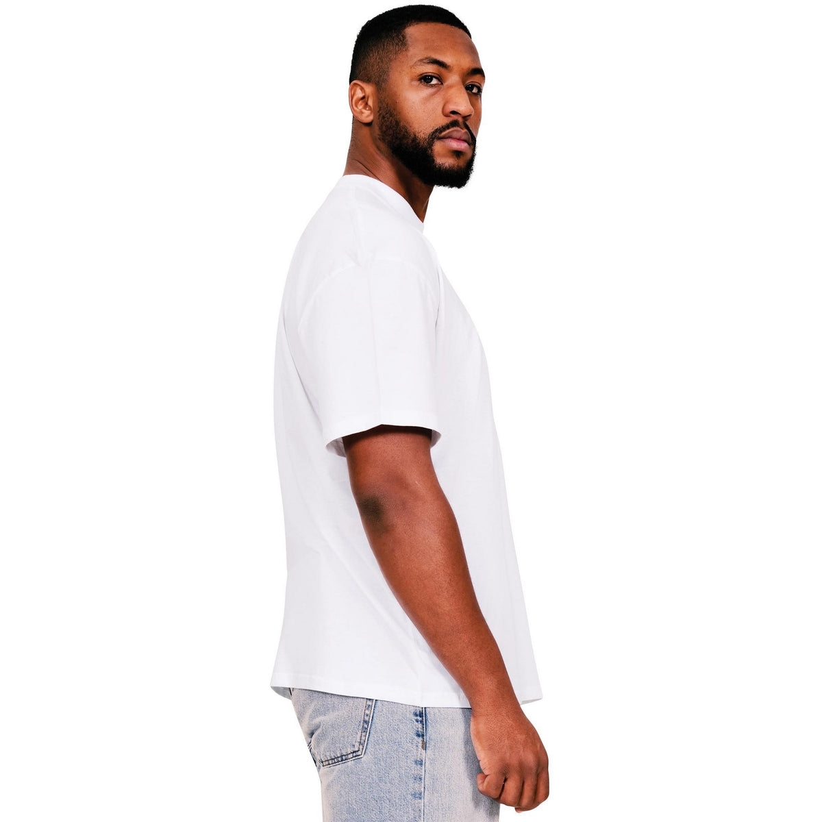 White - Side - Casual Classics Mens Ringspun Cotton Extended Neckline T-Shirt
