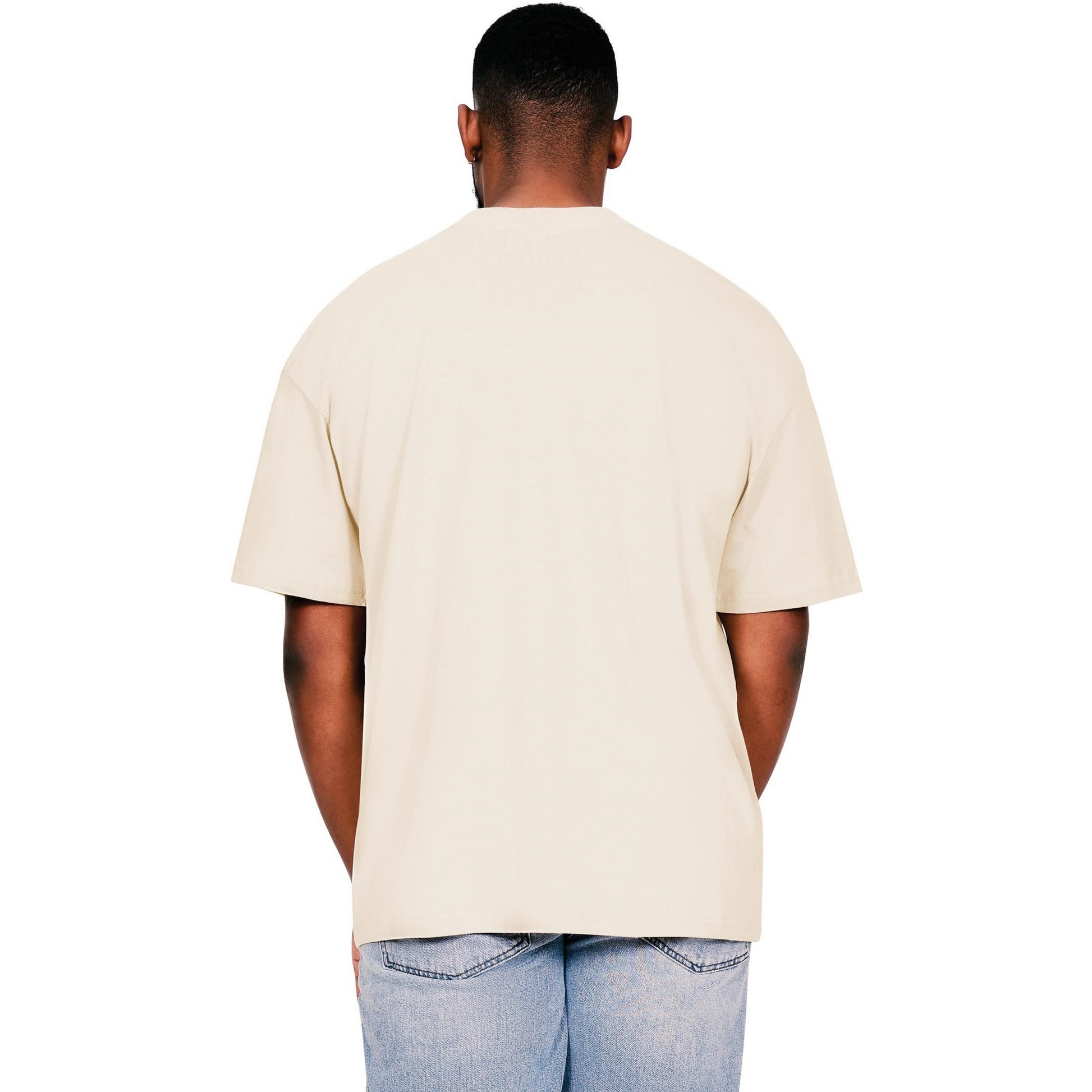 Ecru - Back - Casual Classics Mens Ringspun Cotton Extended Neckline Oversized T-Shirt