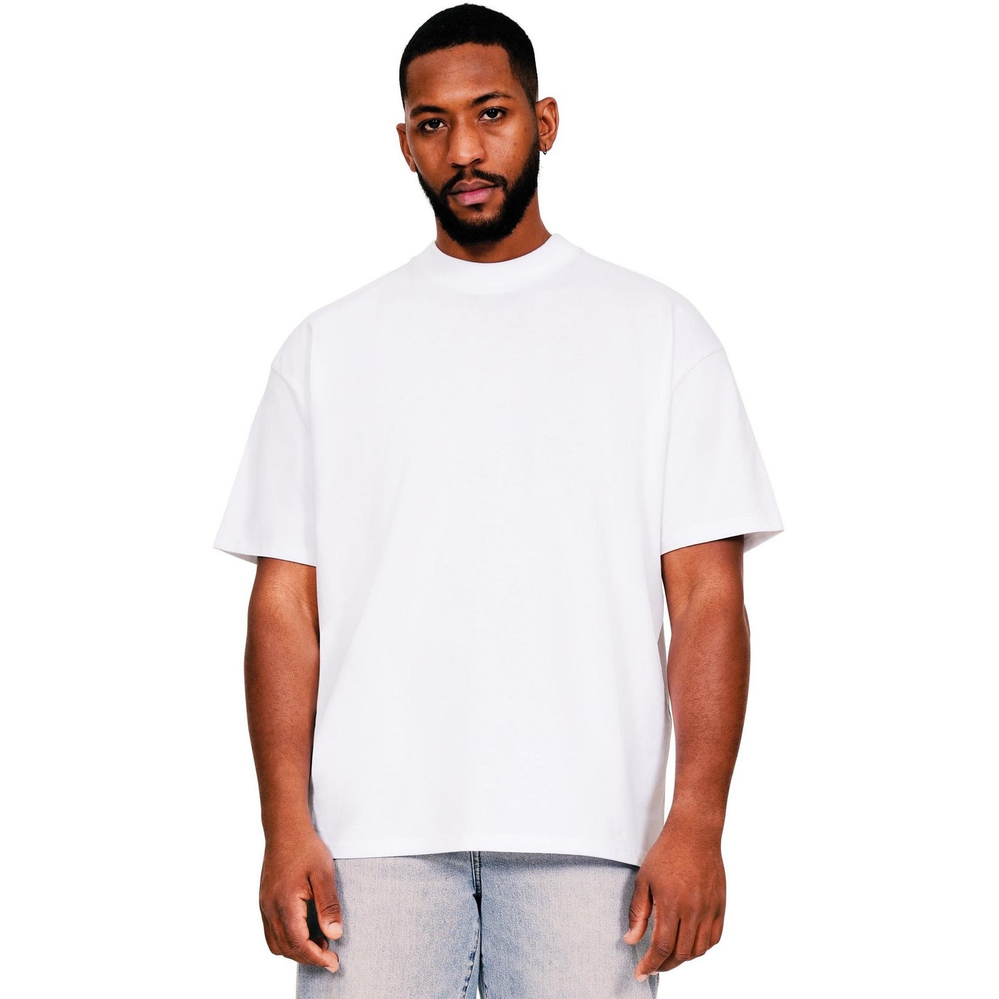 White - Front - Casual Classics Mens Ringspun Cotton Extended Neckline Oversized T-Shirt