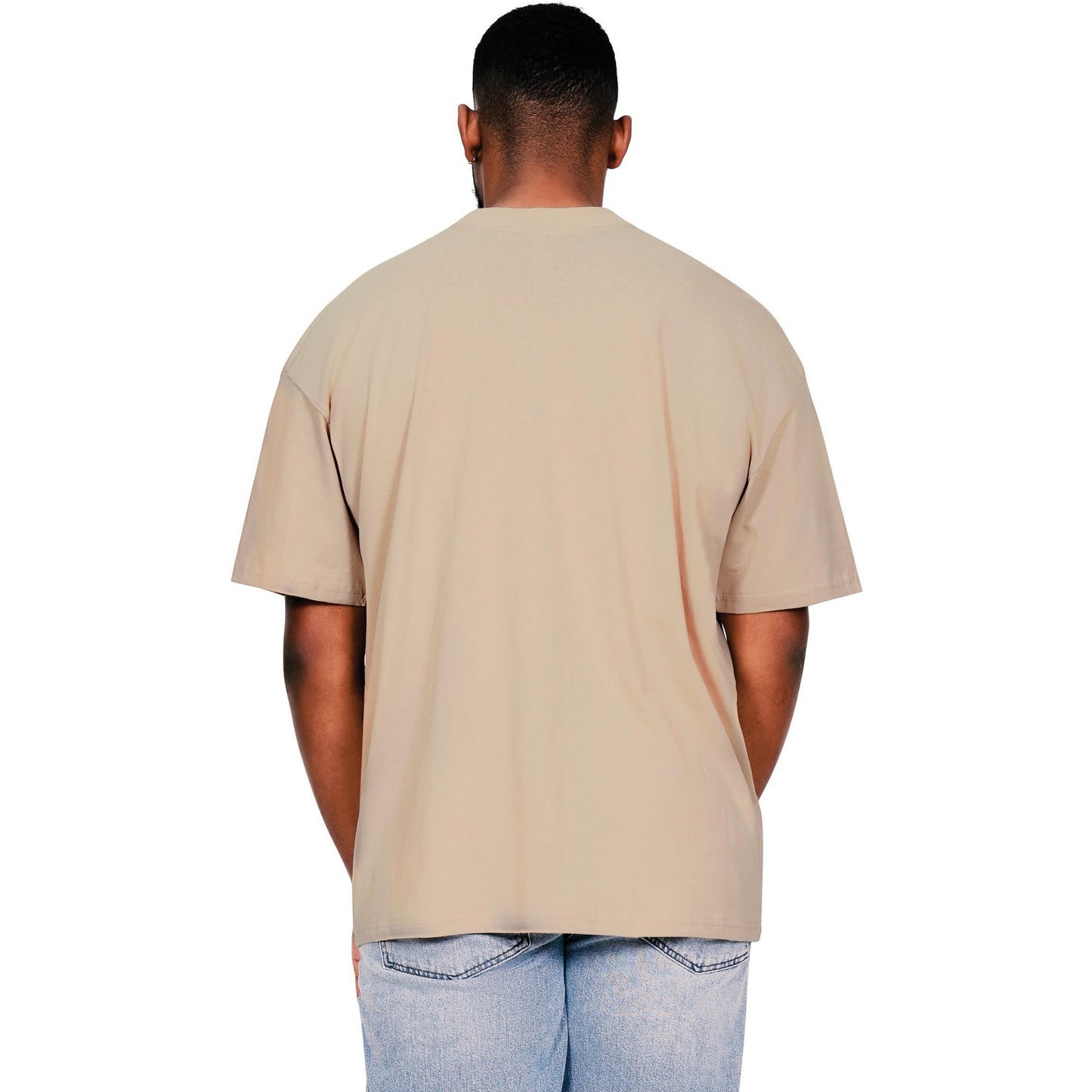 Sand - Back - Casual Classics Mens Ringspun Cotton Extended Neckline Oversized T-Shirt