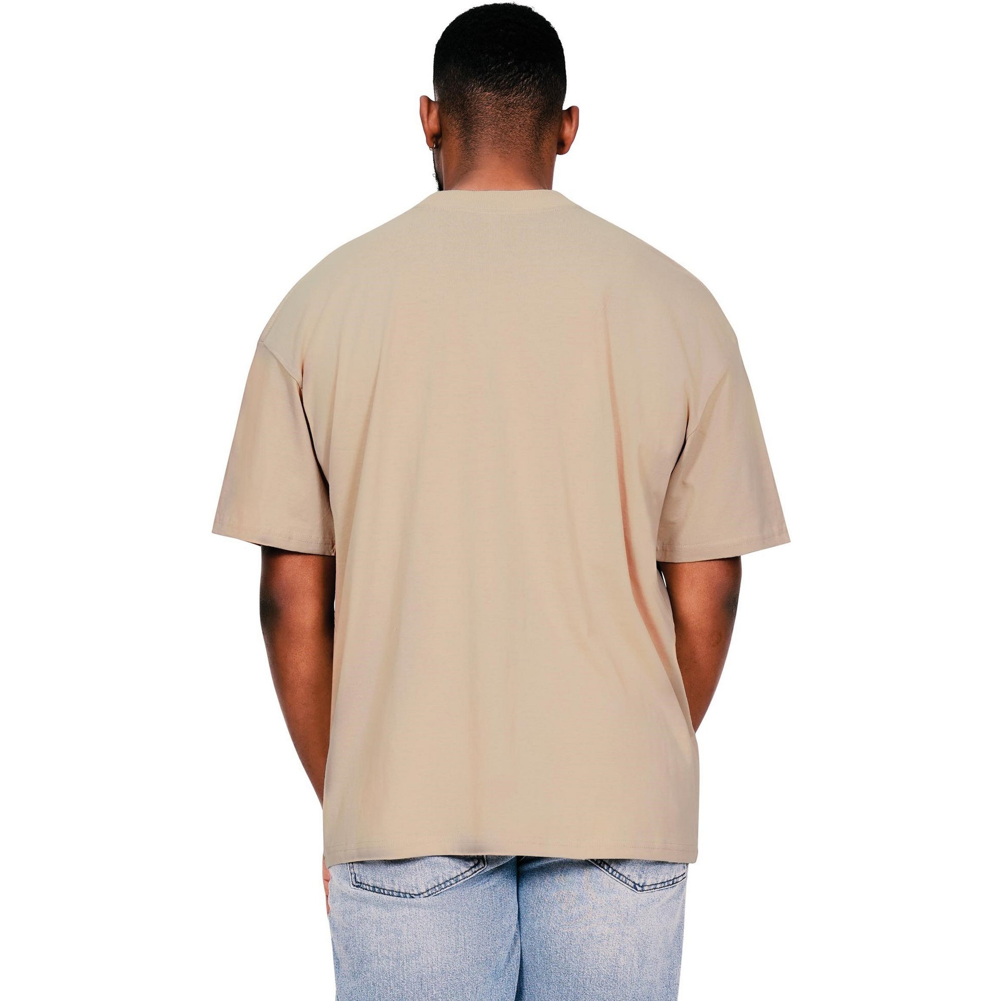 Sand - Back - Casual Classics Mens Ringspun Cotton Extended Neckline Oversized T-Shirt