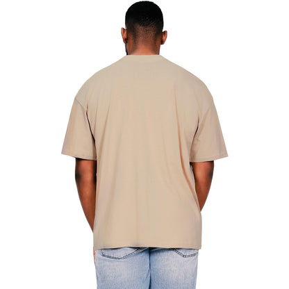 Sand - Back - Casual Classics Mens Ringspun Cotton Extended Neckline Oversized T-Shirt