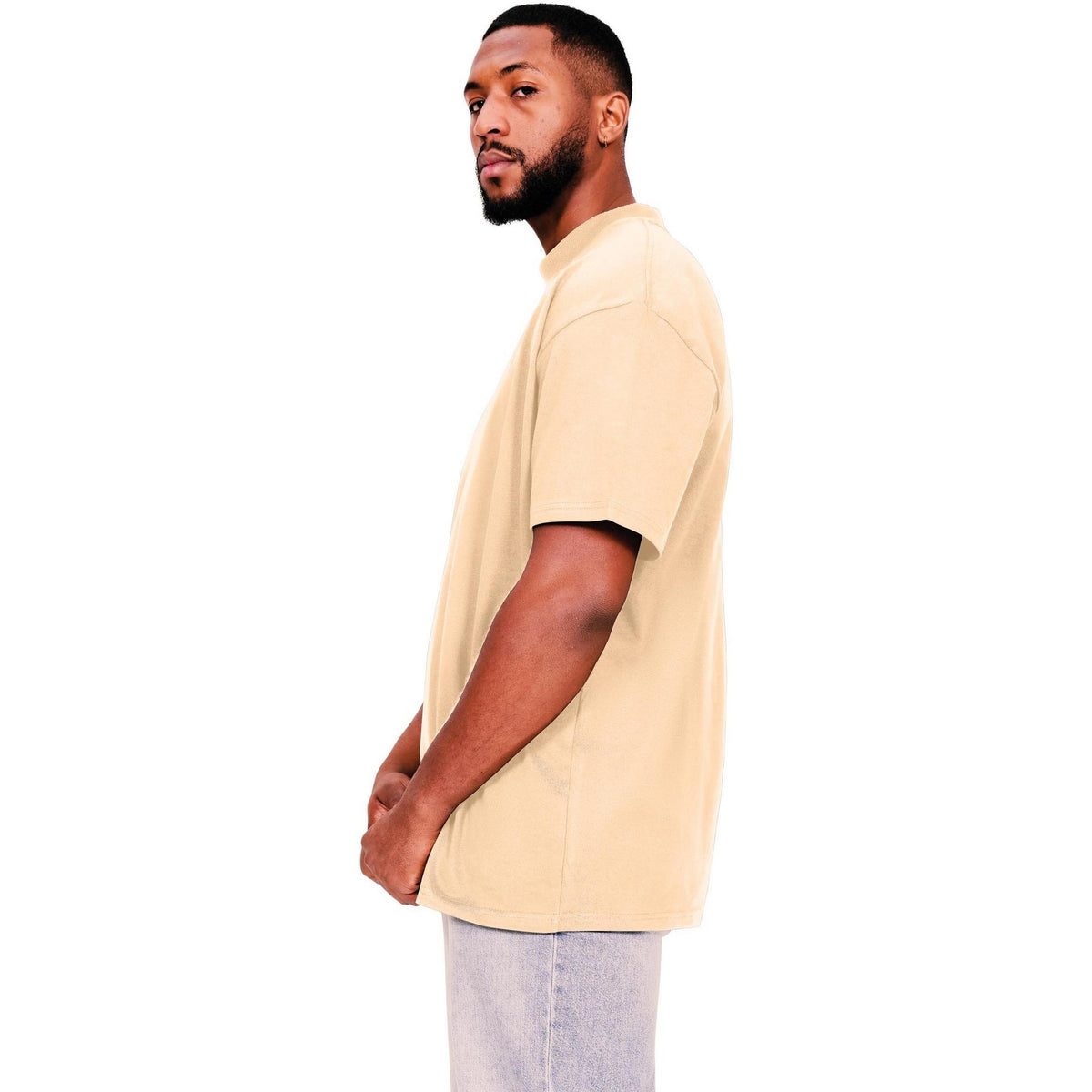 Sand - Side - Casual Classics Mens Ringspun Cotton Extended Neckline Tall Oversized T-Shirt