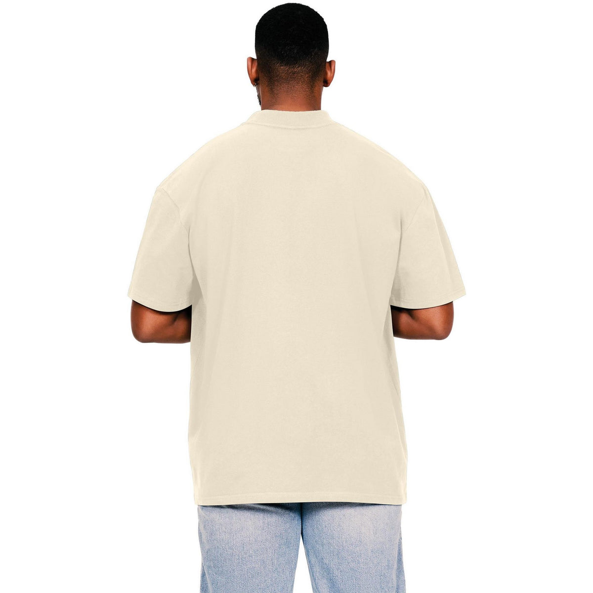 Ecru - Back - Casual Classics Mens Ringspun Cotton Extended Neckline Tall Oversized T-Shirt