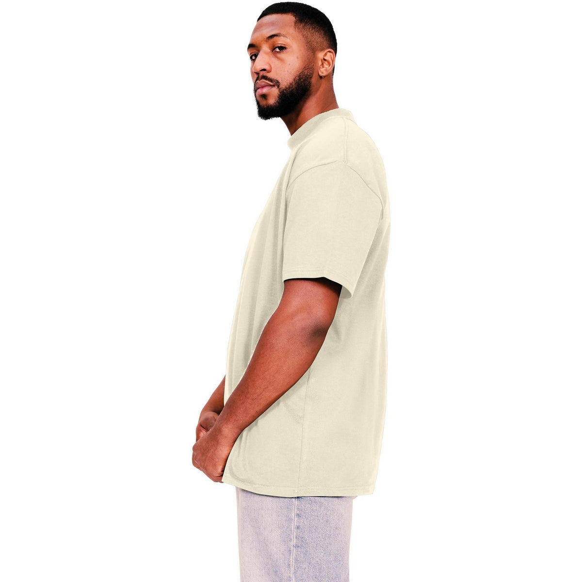 Ecru - Side - Casual Classics Mens Ringspun Cotton Extended Neckline Tall Oversized T-Shirt