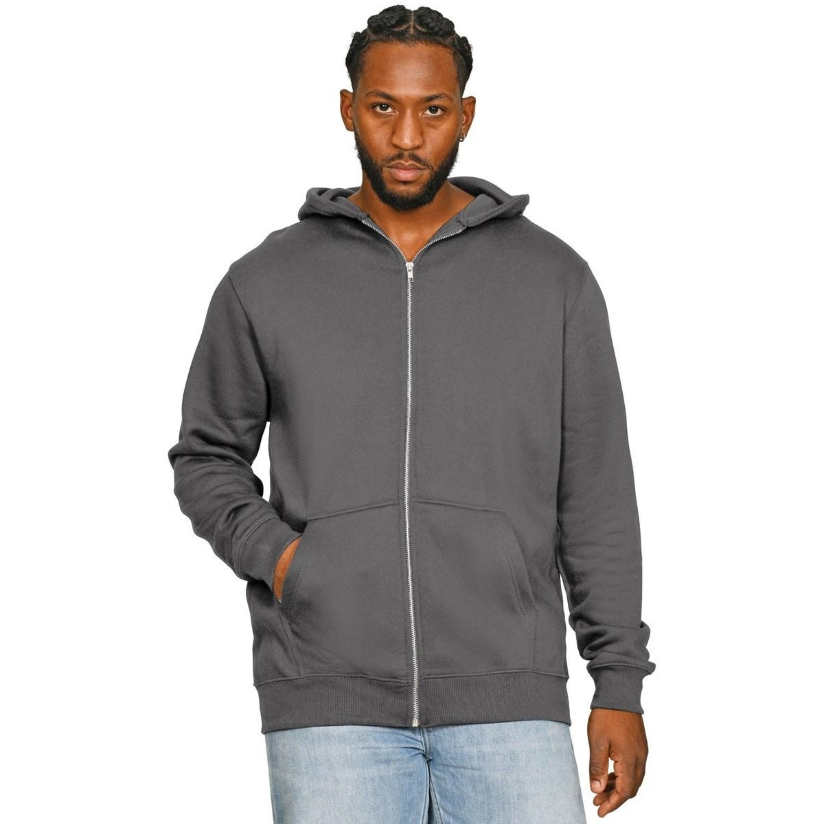 Charcoal - Front - Casual Classics Mens Core Ringspun Cotton Full Zip Hoodie