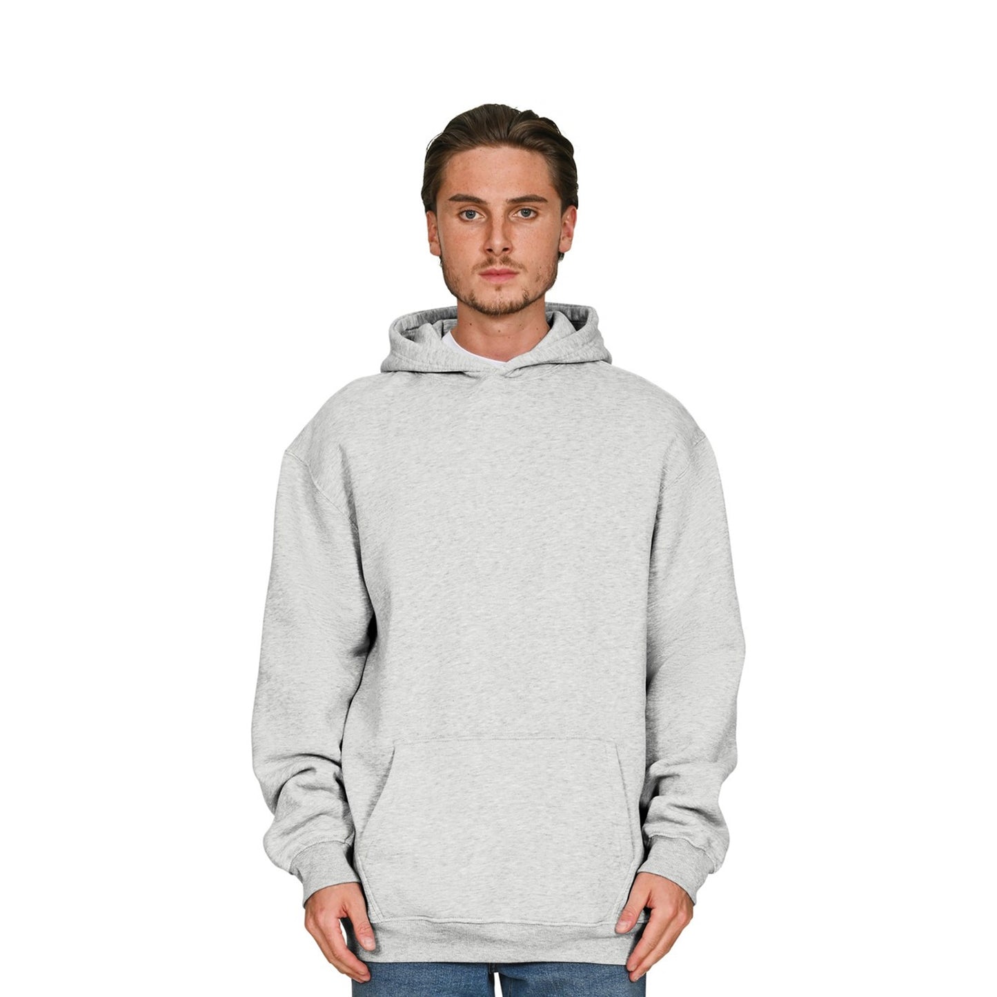 Ash Grey - Front - Casual Classics Mens Ringspun Cotton Tall Oversized Hoodie