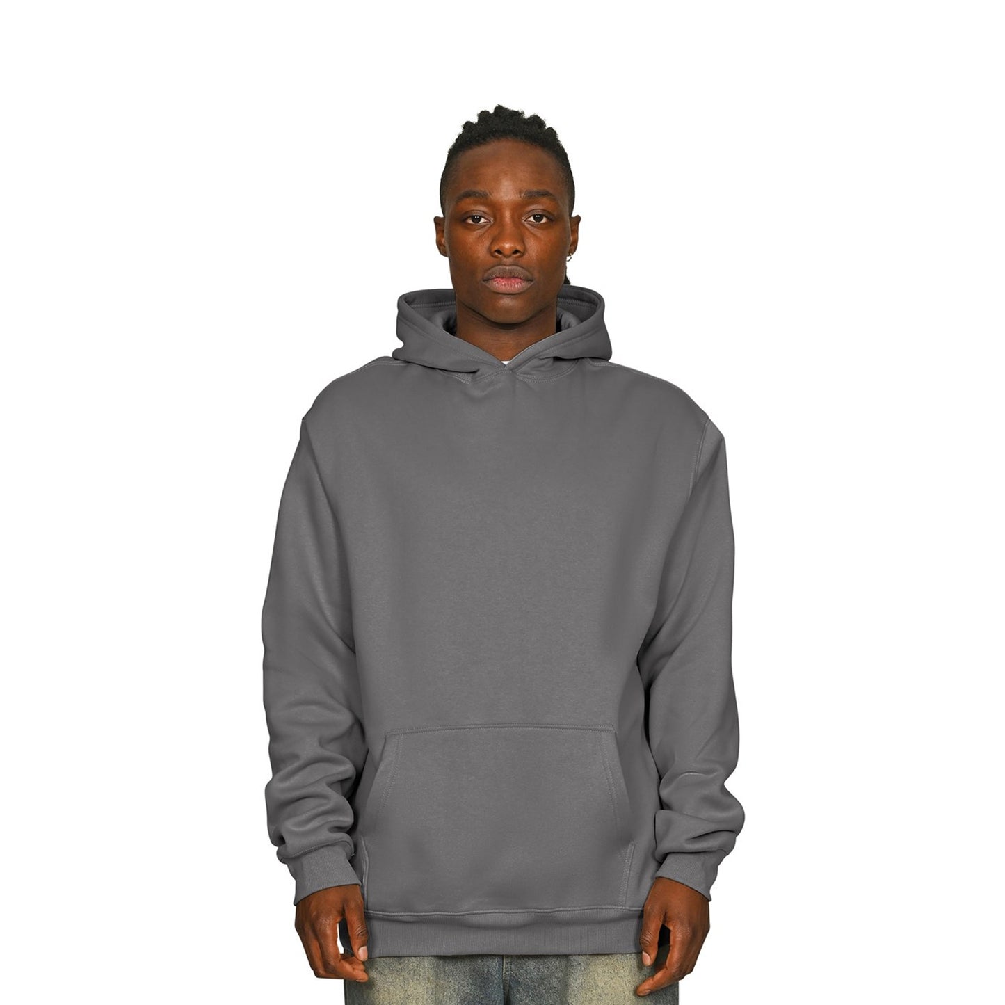 Charcoal - Front - Casual Classics Mens Ringspun Cotton Tall Oversized Hoodie