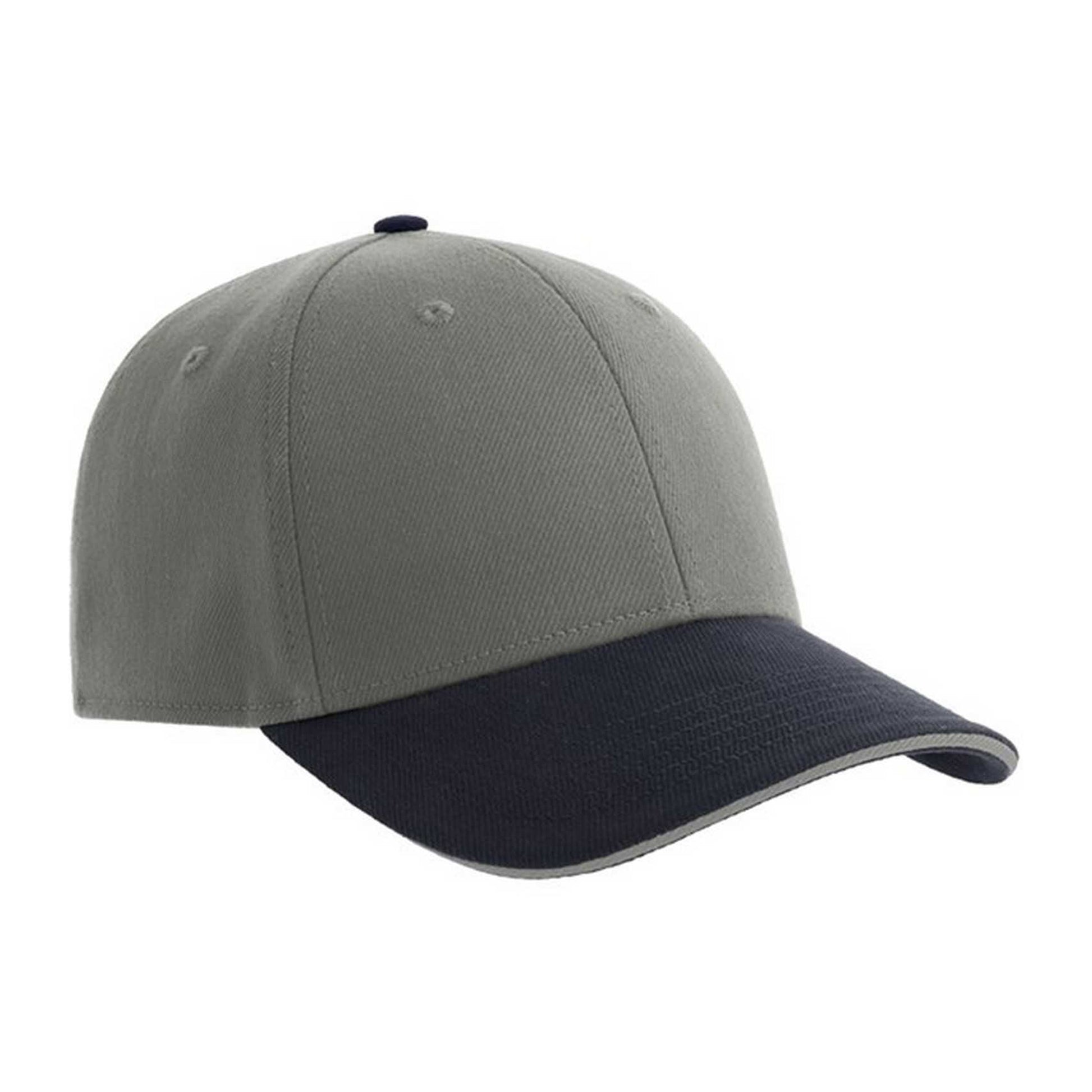 Grey-Navy - Side - Atlantis Unisex Adult Liberty Sandwich 6 Panel Sustainable Cap