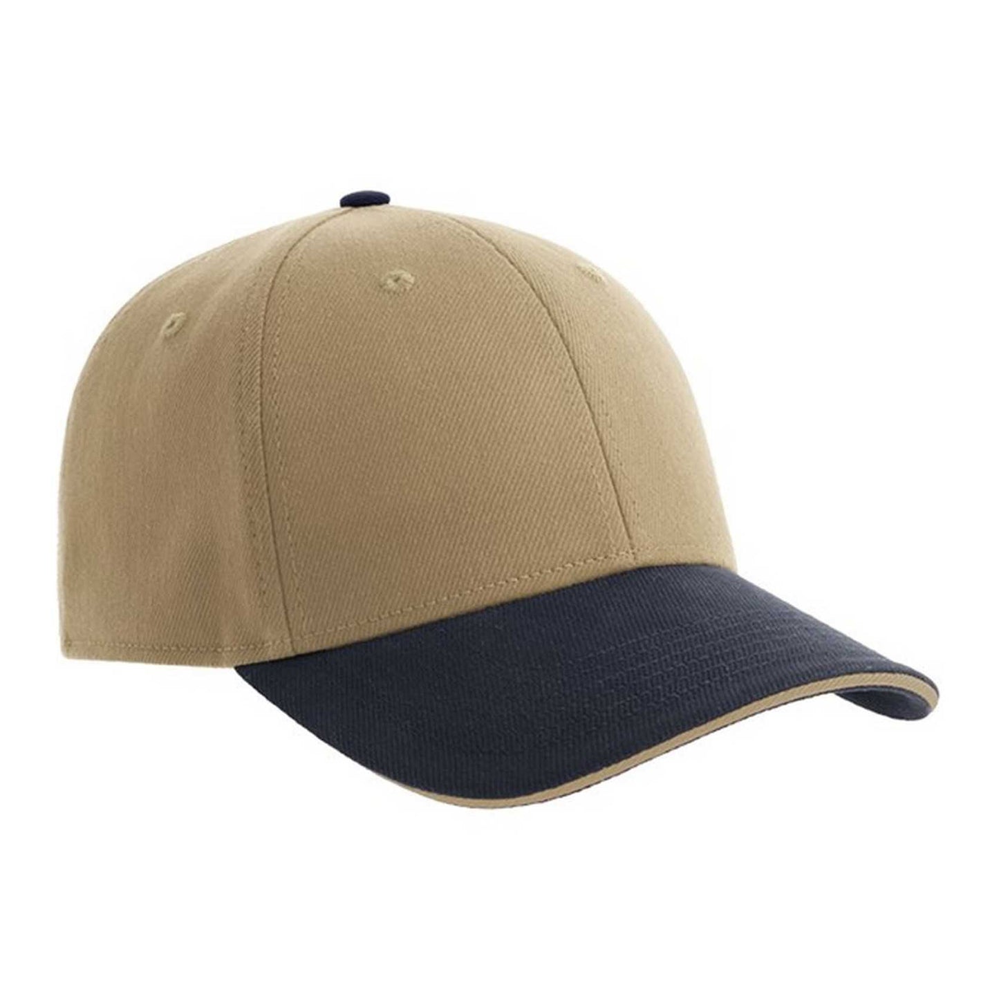 Khaki-Navy - Side - Atlantis Unisex Adult Liberty Sandwich 6 Panel Sustainable Cap
