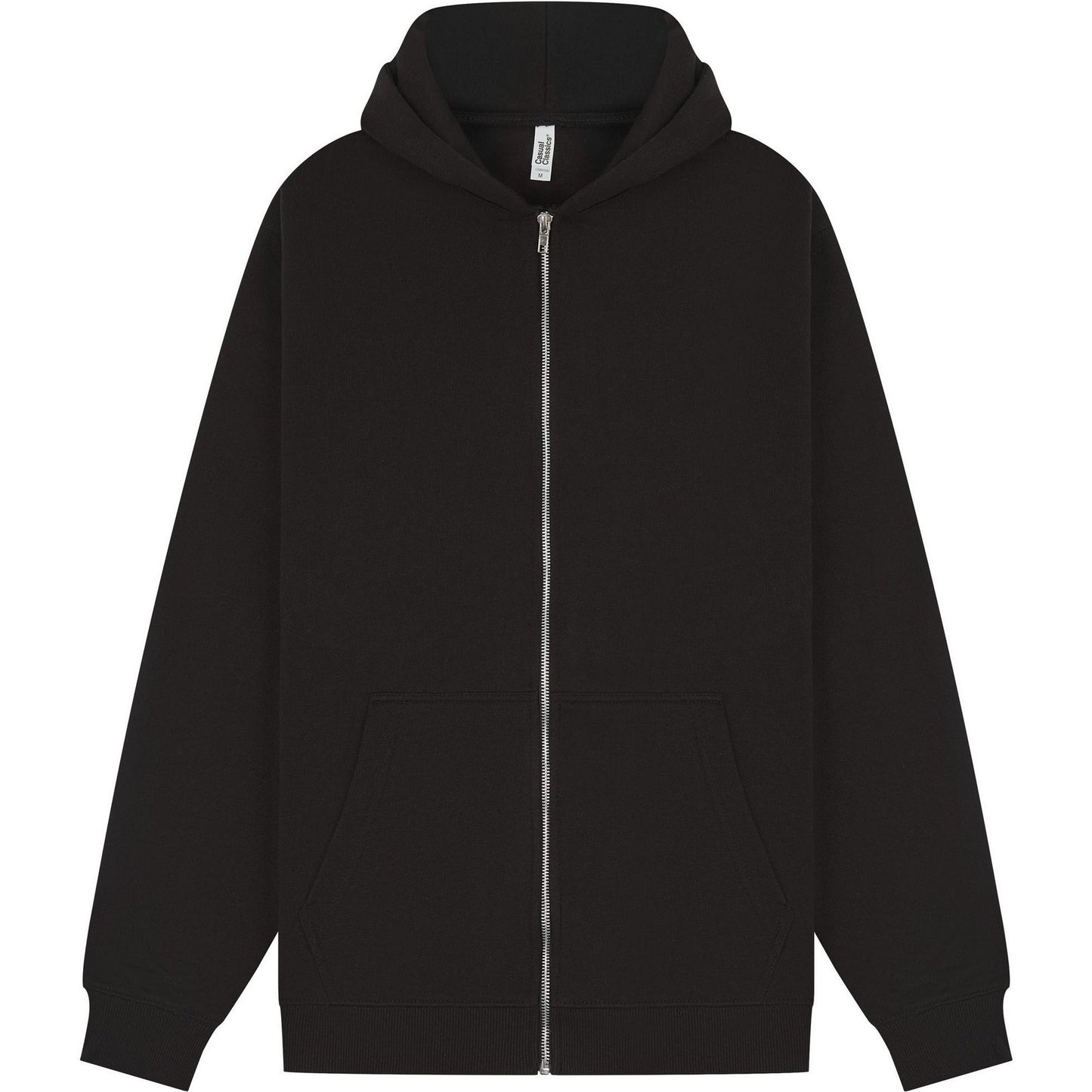 Black - Front - Casual Classics Unisex Adult Core Ringspun Cotton Tall Full Zip Hoodie