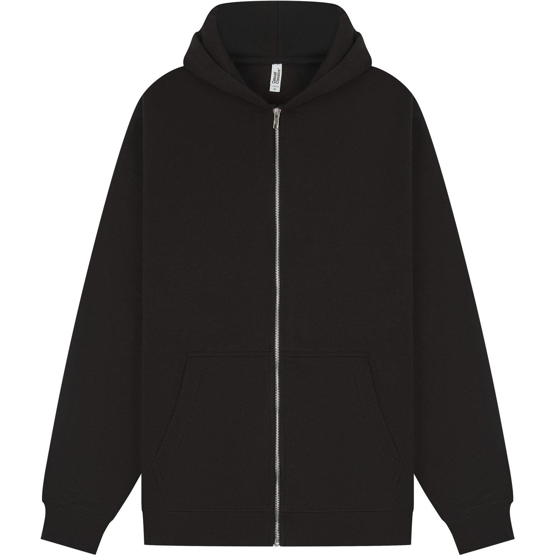 Black - Front - Casual Classics Unisex Adult Core Ringspun Cotton Tall Full Zip Hoodie