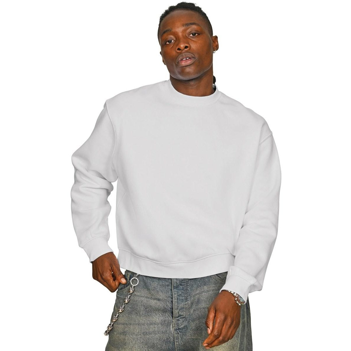 Lunar Grey - Front - Casual Classics Unisex Adult Premium Combed Cotton Extended Neckline Boxy Oversized Sweatshirt