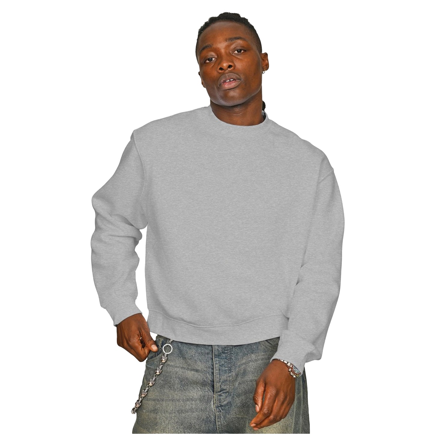 Ash Grey - Front - Casual Classics Unisex Adult Premium Combed Cotton Extended Neckline Boxy Oversized Sweatshirt
