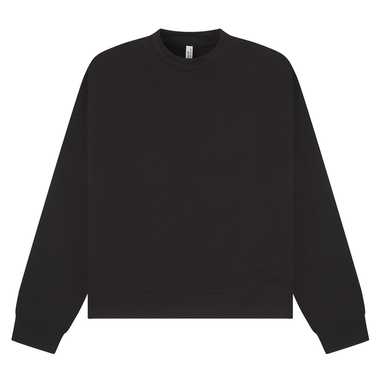 Black - Front - Casual Classics Unisex Adult Premium Combed Cotton Extended Neckline Boxy Oversized Sweatshirt