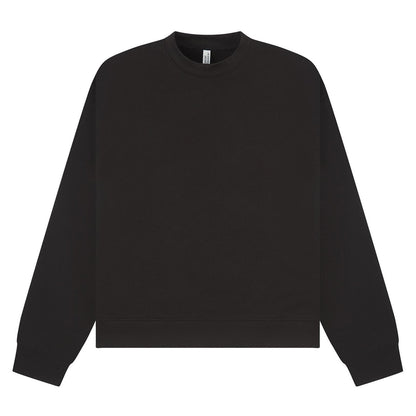 Black - Front - Casual Classics Unisex Adult Premium Combed Cotton Extended Neckline Boxy Oversized Sweatshirt