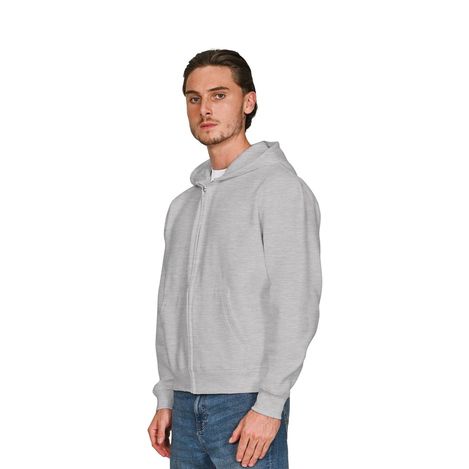 Ash Grey - Side - Casual Classics Unisex Adult Premium Combed Cotton Boxy Oversized Full Zip Hoodie