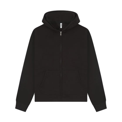 Black - Front - Casual Classics Unisex Adult Premium Combed Cotton Boxy Oversized Full Zip Hoodie