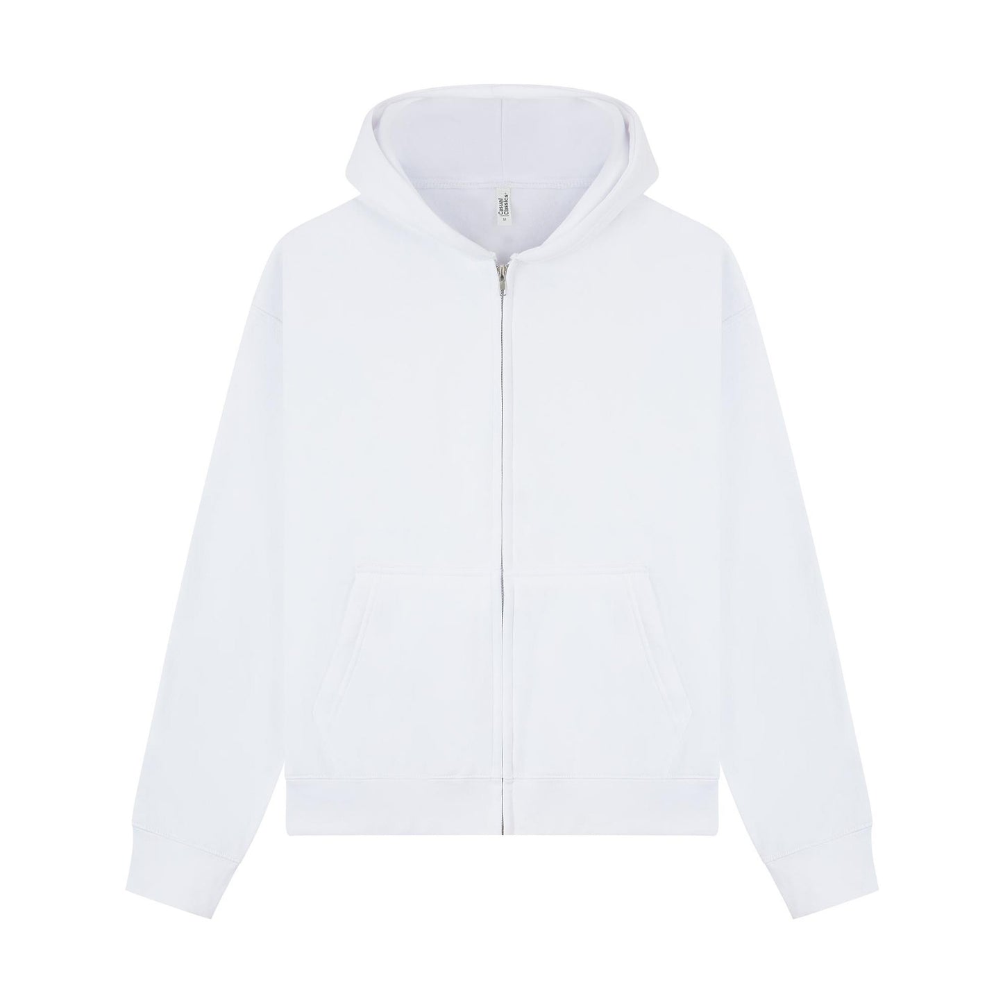 White - Front - Casual Classics Unisex Adult Premium Combed Cotton Boxy Oversized Full Zip Hoodie