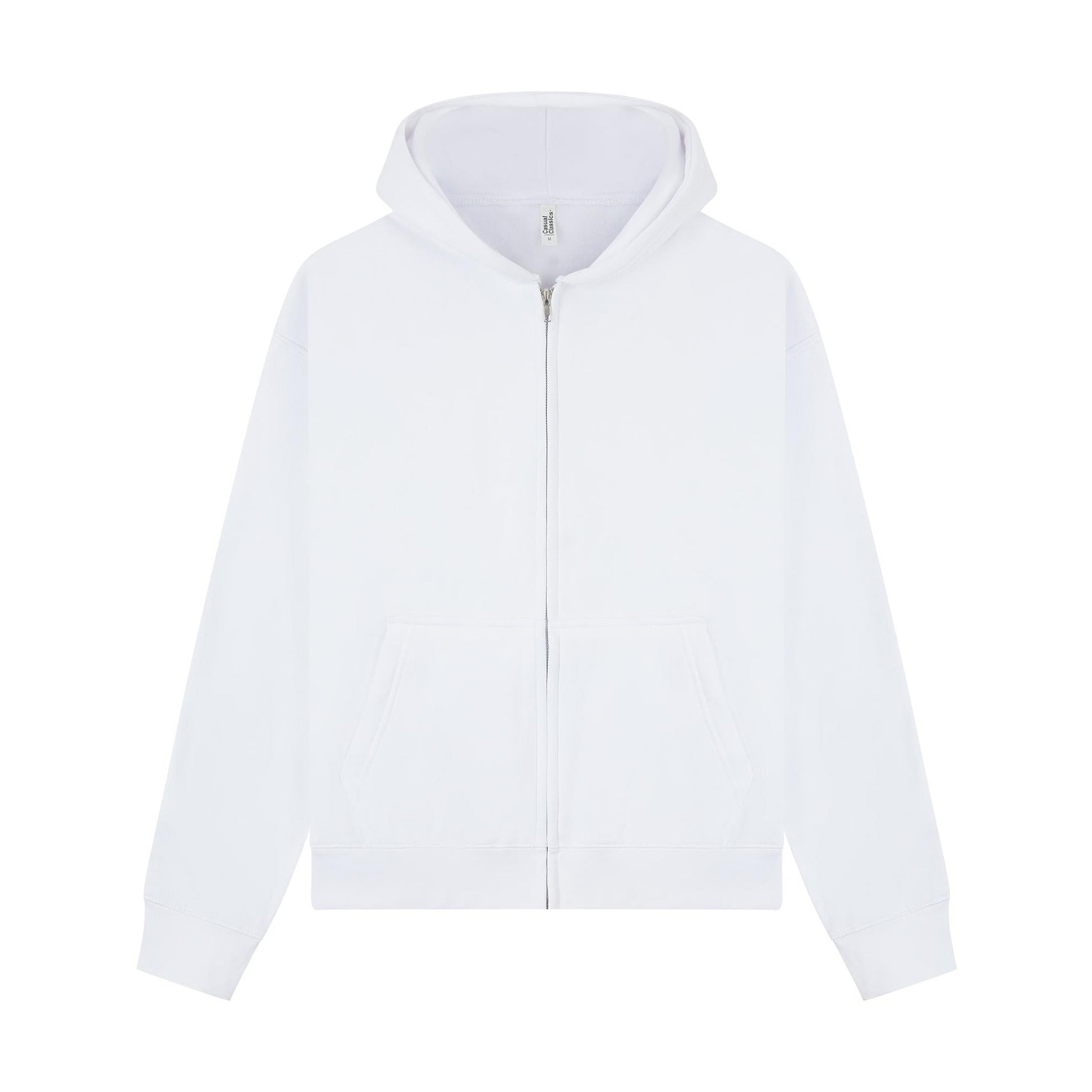 White - Front - Casual Classics Unisex Adult Premium Combed Cotton Boxy Oversized Full Zip Hoodie