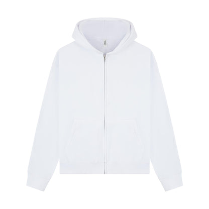White - Front - Casual Classics Unisex Adult Premium Combed Cotton Boxy Oversized Full Zip Hoodie