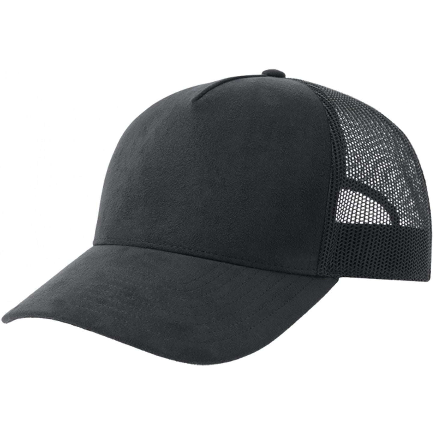 Black - Front - Atlantis Unisex Adult Rapper 5 Panel Suede Sustainable Trucker Cap