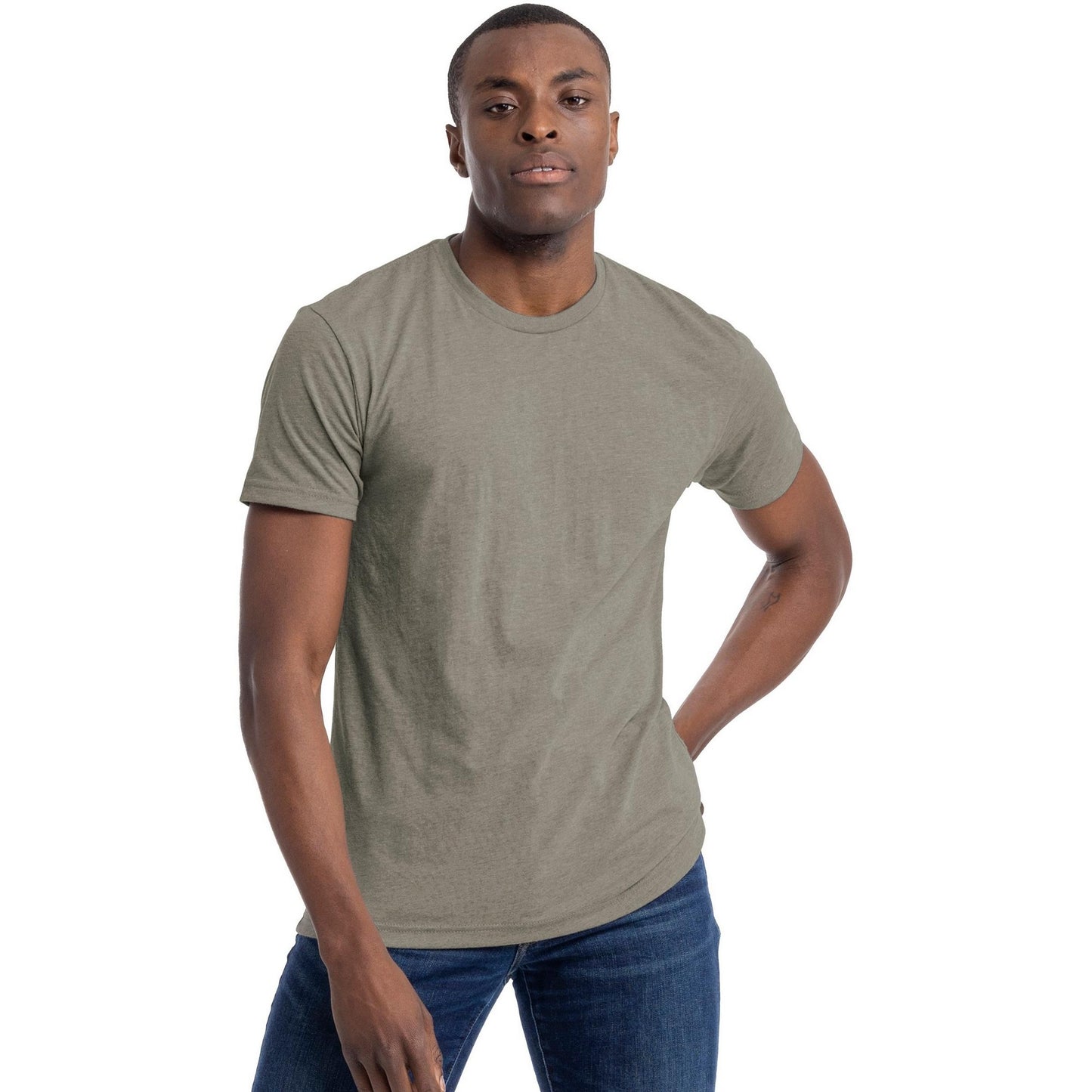 Stone Grey - Side - Next Level Apparel Unisex Adult CVC T-Shirt