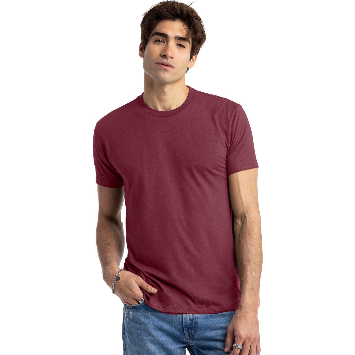 Heather Maroon - Side - Next Level Apparel Unisex Adult CVC T-Shirt