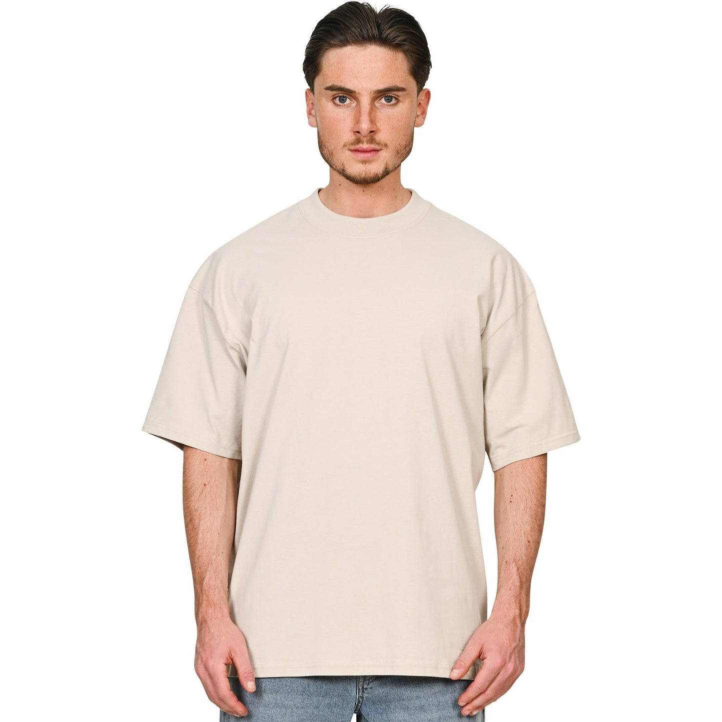 Stone - Side - Casual Classics Unisex Adult Combed Ringspun Cotton Extended Neckline Oversized T-Shirt