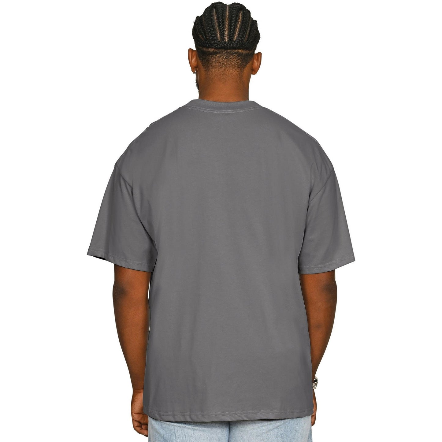 Charcoal - Back - Casual Classics Unisex Adult Combed Ringspun Cotton Extended Neckline Oversized T-Shirt