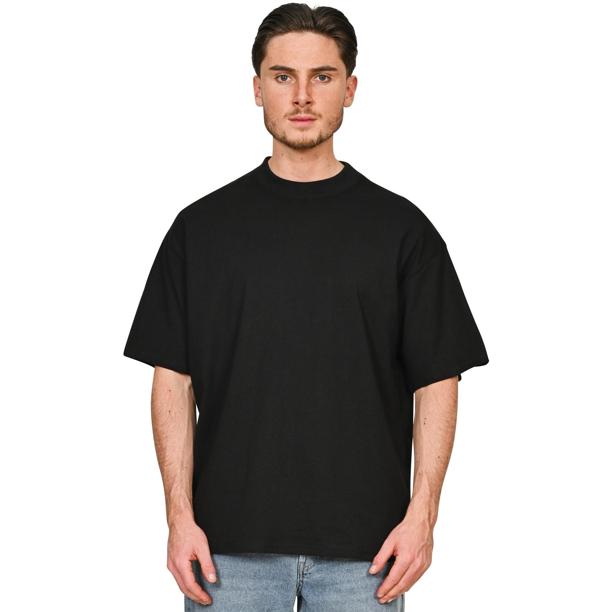 Black - Side - Casual Classics Unisex Adult Combed Ringspun Cotton Extended Neckline Oversized T-Shirt
