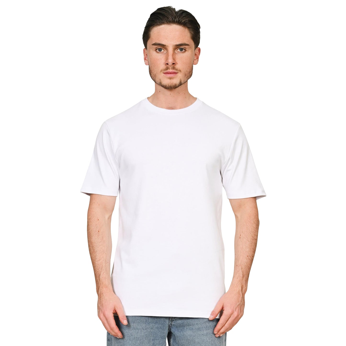 White - Side - Casual Classics Unisex Adult Interlock Tall and Slim T-Shirt