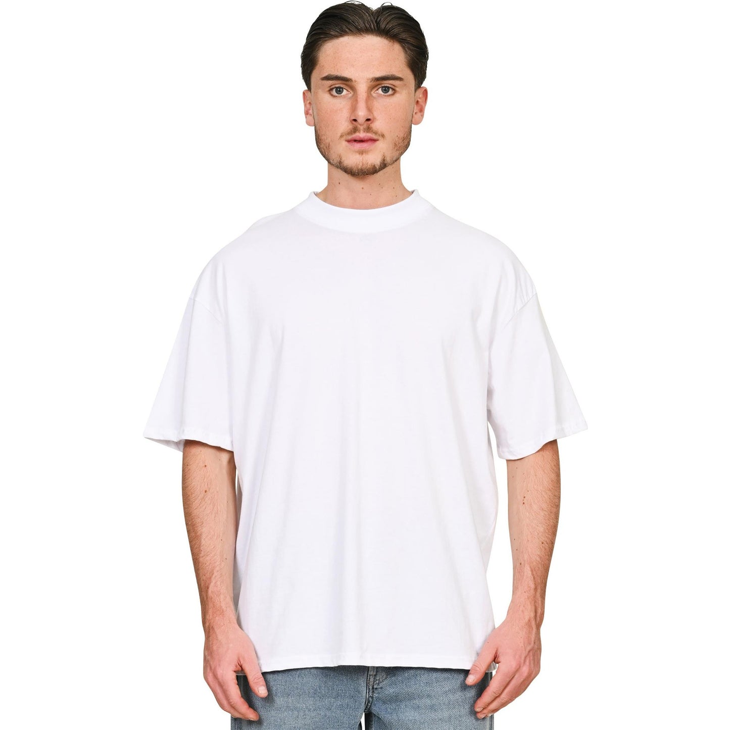 White - Lifestyle - Casual Classics Unisex Adult Combed Ringspun Cotton Extended Neckline Oversized T-Shirt