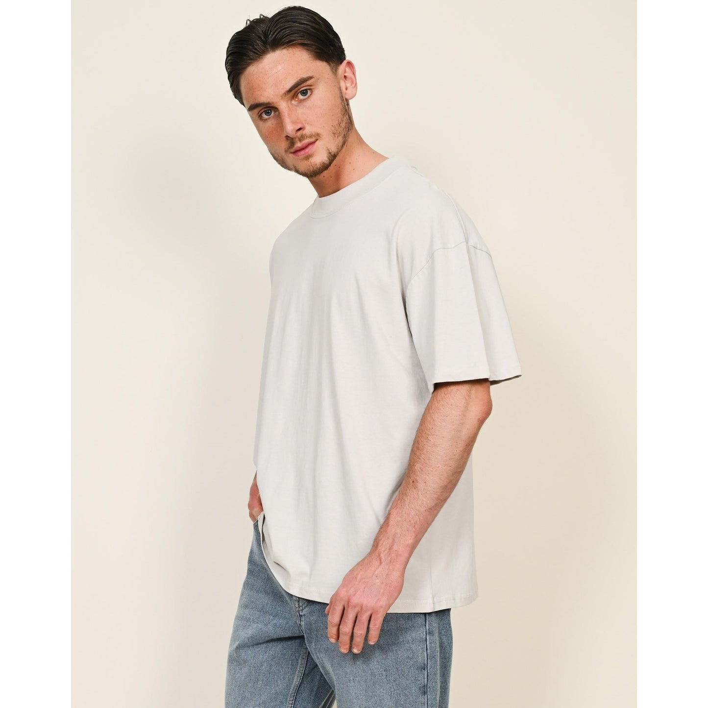 Ash Grey - Front - Casual Classics Unisex Adult Combed Ringspun Cotton Extended Neckline Oversized T-Shirt