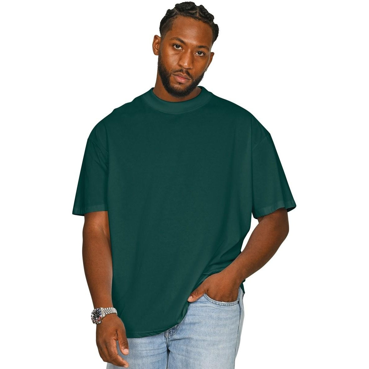 Rainforest - Front - Casual Classics Unisex Adult Combed Ringspun Cotton Extended Neckline Oversized T-Shirt