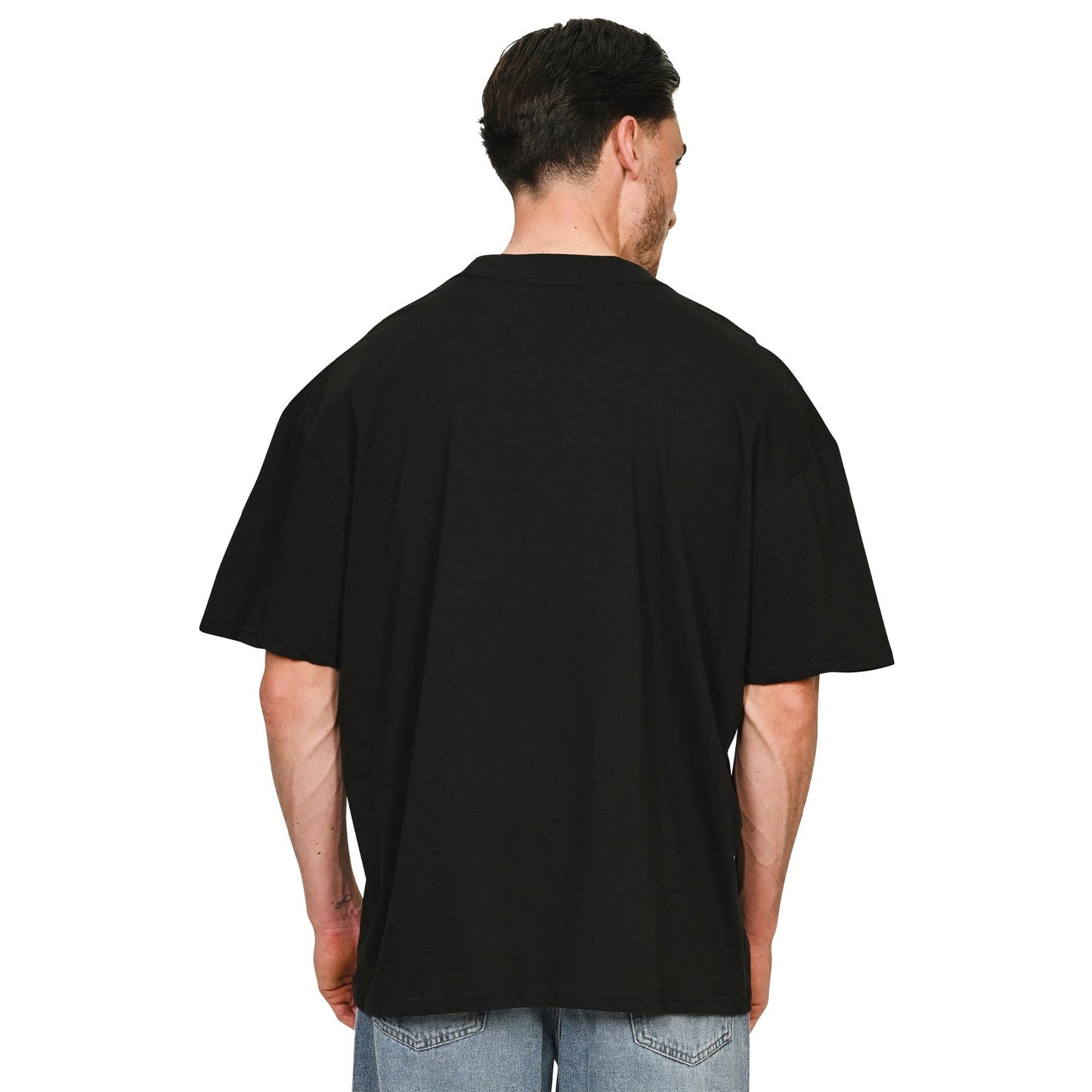 Black - Side - Casual Classics Unisex Adult Combed Ringspun Cotton Extended Neckline Oversized T-Shirt