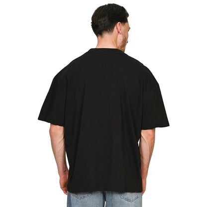 Black - Side - Casual Classics Unisex Adult Combed Ringspun Cotton Extended Neckline Oversized T-Shirt