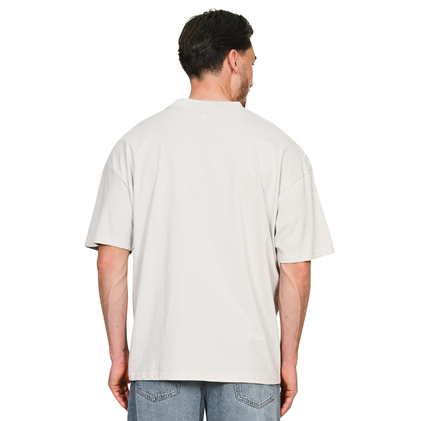 Ecru - Side - Casual Classics Unisex Adult Combed Ringspun Cotton Extended Neckline Oversized T-Shirt