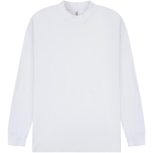 White - Front - Casual Classics Unisex Adult Combed Ringspun Cotton Extended Neckline Oversized Long-Sleeved T-Shirt