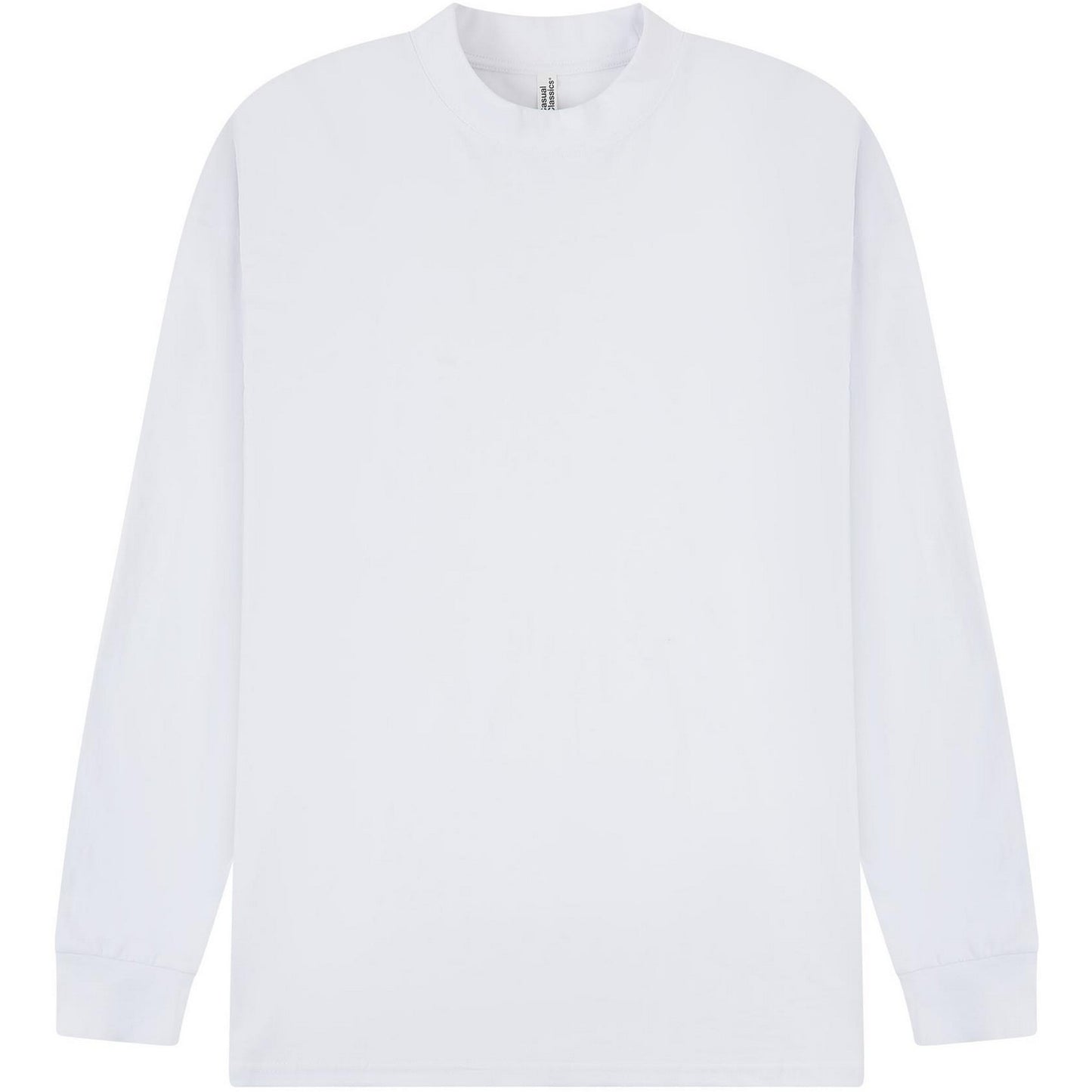 White - Front - Casual Classics Unisex Adult Combed Ringspun Cotton Extended Neckline Oversized Long-Sleeved T-Shirt